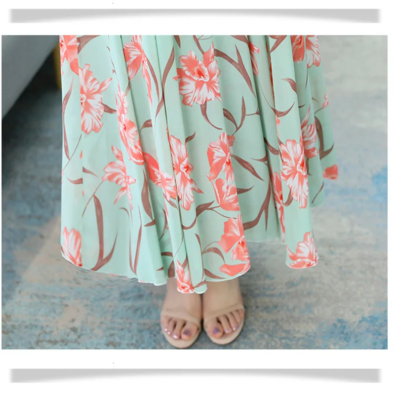 

High Quality 2021 Summer Dress For Women V Collar Floral Printed Short Sleeve Women Chiffon Long Dress Plus Size M-4XL
