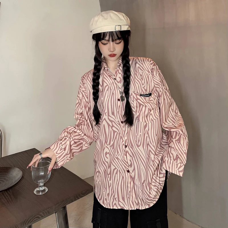 

Yeeloca Zebra Print Casual Thin Shirt Women 2021 Summer Style Lapel Single Breasted Loose Blouser Korean Trend Top