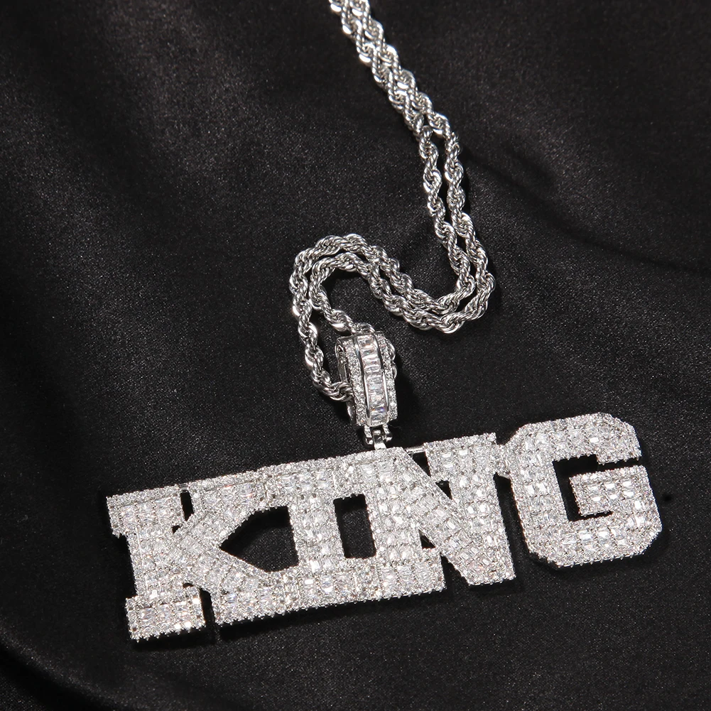 

THE BLING KING Custom Name Baguette Letter Pendant Iced Out Bling Cubic Zirconia Personalized Name Necklace Hiphop Jewelry