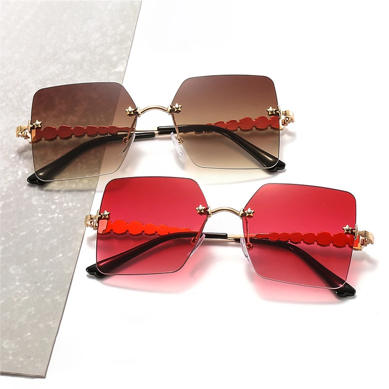 

New Arrival Frameless Square Sunglasses Women's Luxury Sun Glasses Oversized Rhinestone Frame Fashion Europe Shades Men UV400
