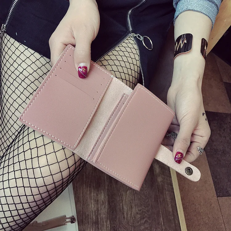Короткий корейский кошелек матовый цветной женский короткий с несколькими