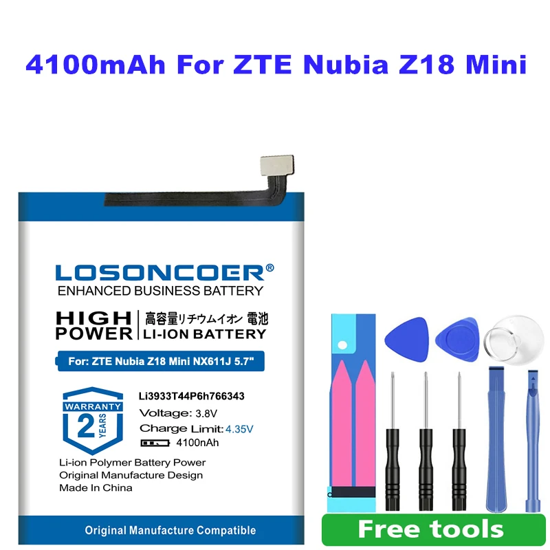 

LOSONCOER 4100mAh Li3933t44p6h766343 Battery for ZTE Nubia Z18 Mini NX611J 5.7" Mobile Phone Batteries