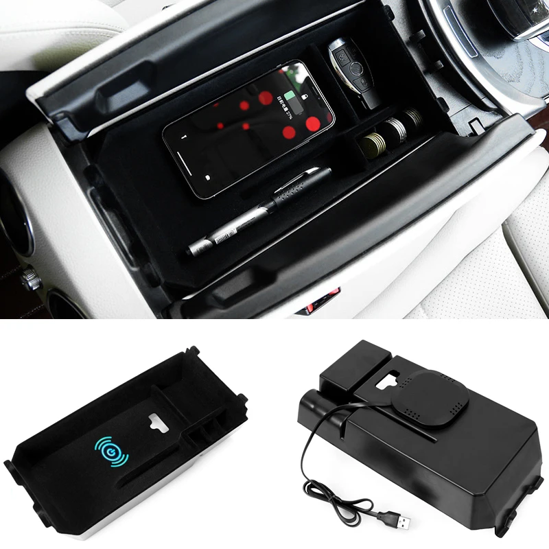 

Mobile phone wireless charging armrest box storage Sundries packing box For Mercedes Benz new C GLC Class C200 C180 GLC250 W205