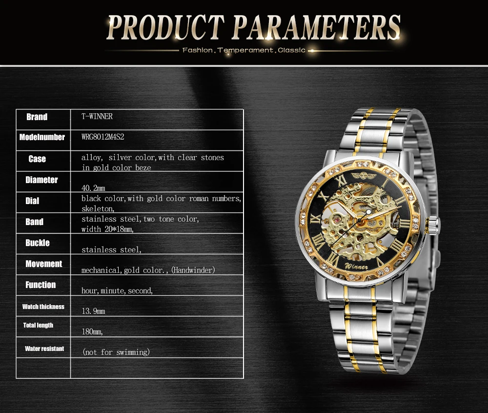 Модные мужские часы Winner с бриллиантовыми римскими цифрами и циферблатом деловые