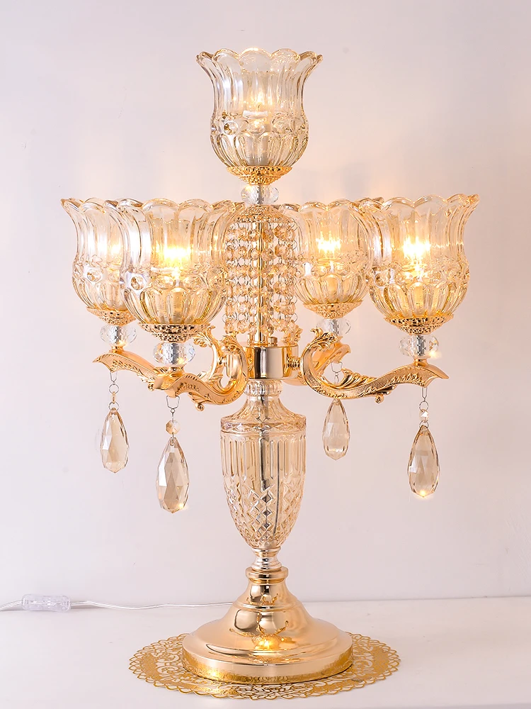 American large Crystal Table Lamp office gilding led candelabra Living Room Bedroom Wedding European Glass shade Light | Лампы и