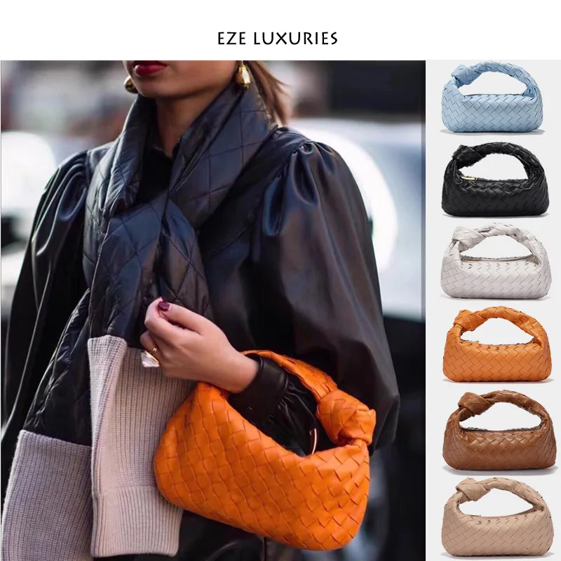 

2021 New Women Handbag Woven Vegetable Basket Croissant Wild Handbag Solid Color Genuine Leather Fashion Bag Top Handle Bags