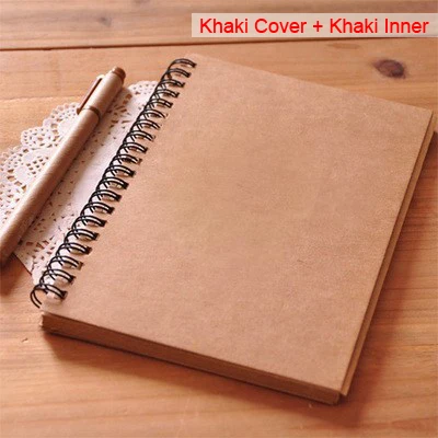 Khaki-White Inner Винтажная записная книжка для путешественников, дневник, блокнот из искусственной кожи, спираль, записная книжка, бумага, журналы планирования, школьные канцелярские принадлежности, подарок - Цвет: Khaki-White Inner