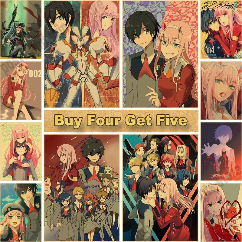 

HD Print Anime Posters for Home Decor, Dark in the Franxx, Vintage Painting, Kraft Paper, Art Pictures for Room, Wall Decoration
