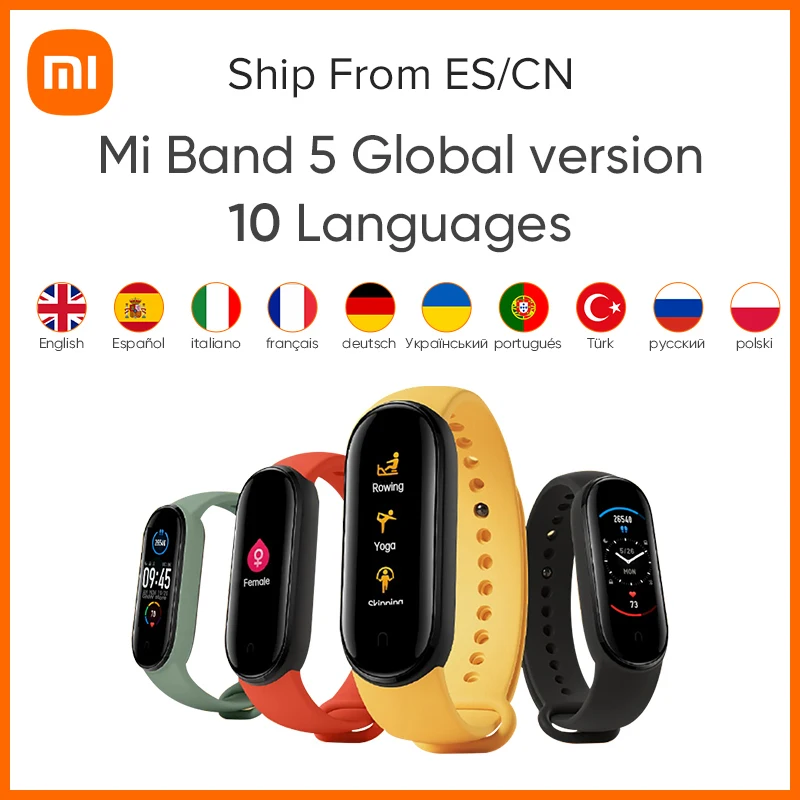 original xiaomi mi band 5 global version 9 languages smart miband screen bracelet heart rate fitness sport bluetooth wristband free global shipping