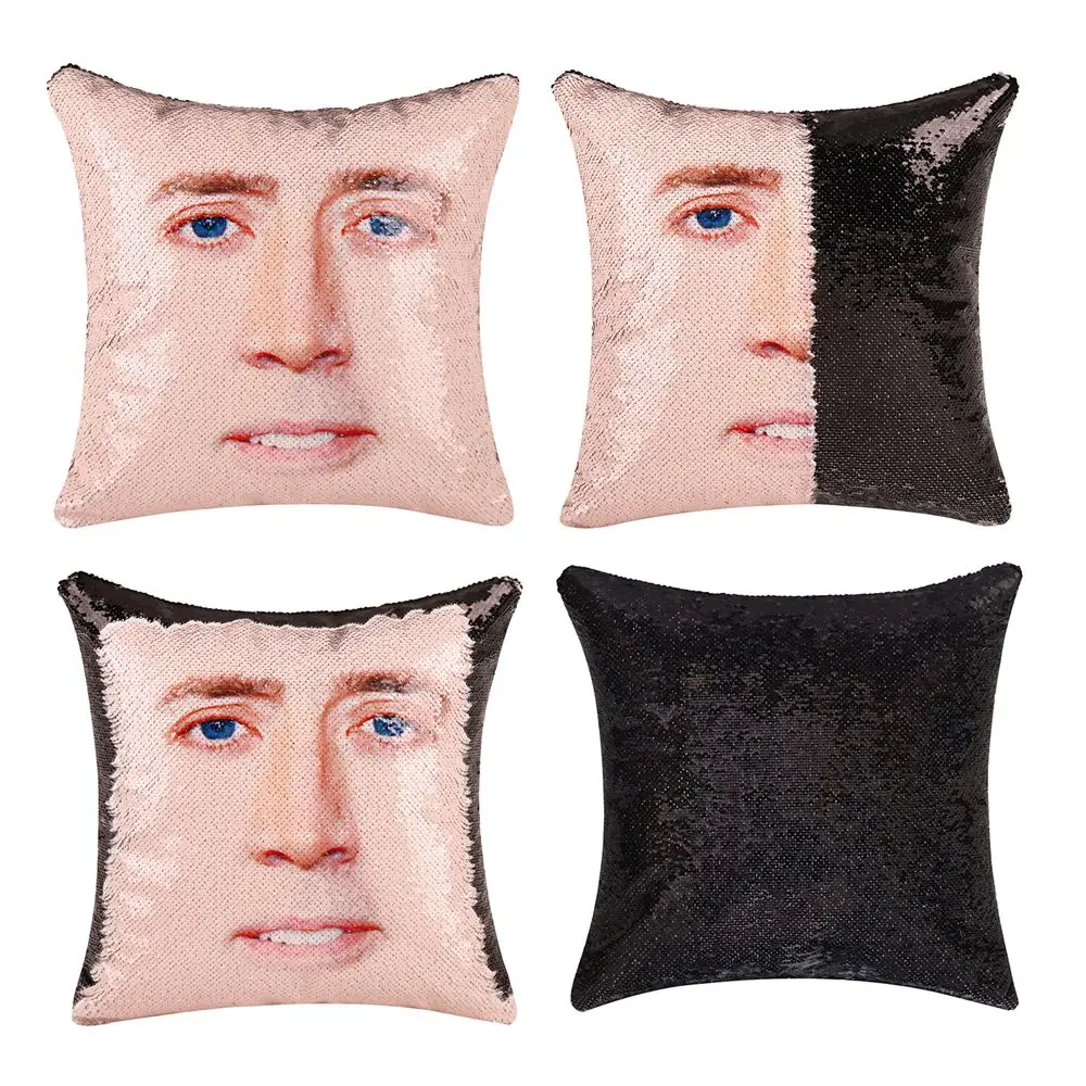 NEW Mermaid Pillow Nicolas Cage Reversible Sequin Pillow Cover Throw Pillowcase Nicolas Cage Color Change Decorative Cushions