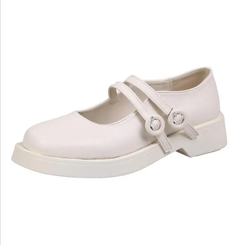 

Square Head Small Leather Shoes Female Students 2021 Spring New Belt Buckle Jk Retro Single Shoes British Style Loafers