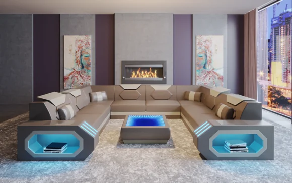 Кожаные диваны 7 мест Европейский стиль Современная гостиная домашняя