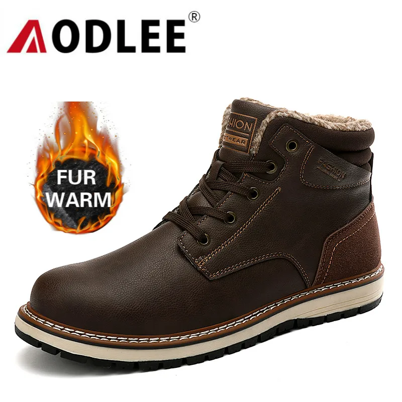 Брендовые мужские ботинки плюшевые теплые зимние кожаные ботильоны модные