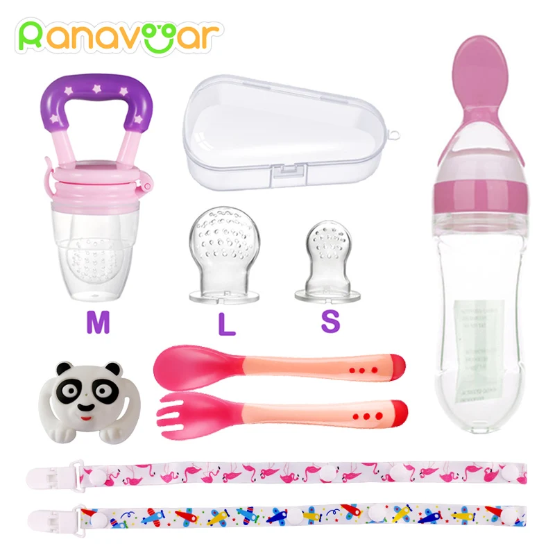 10 In 1 Combo Baby Pacifier Nipple Food Fruit Milk Feeding Bottles With PP Box Nibbler Learn Chewing Straw Handle Teething