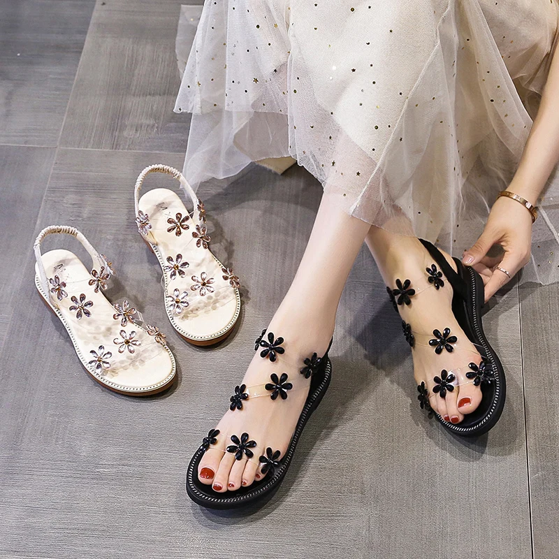 

2021 New Summer Flat Sandals Women Transparent Sandals Fashion Gladiator Sandals Ladies Open Toe Outdoor Sandalia Feminina