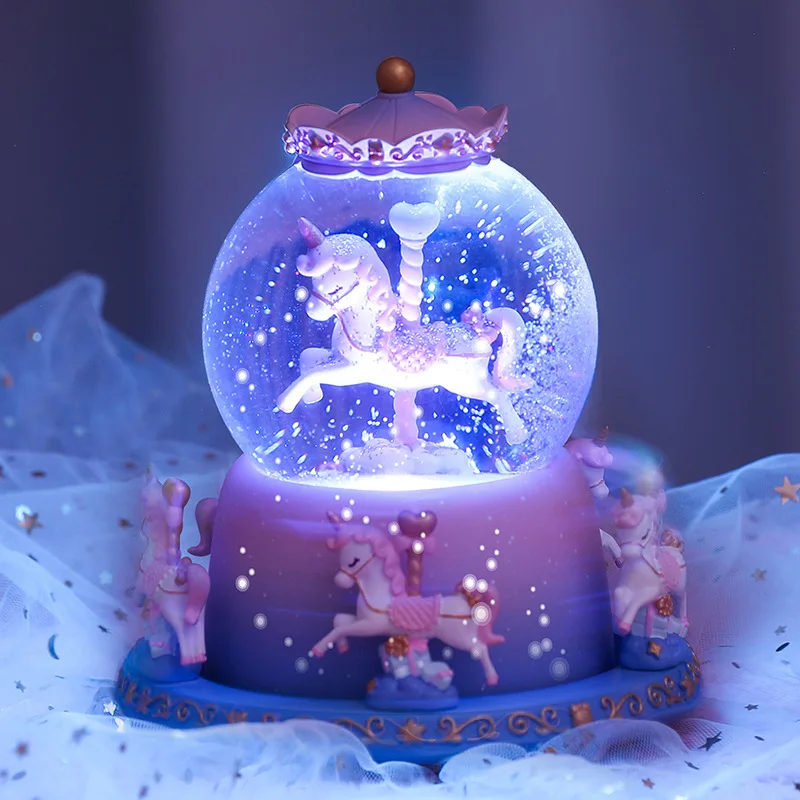 

Merry-go-round Music Box Crystal Ball Glass Girl Resin Home Decoration Creative Ornaments Children's Birthday Gifts Snow Globe
