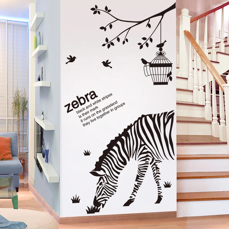 [SHIJUEHEZI] Горячая продажа черные зебровые птицы наклейки на стену DIY ветка дерева
