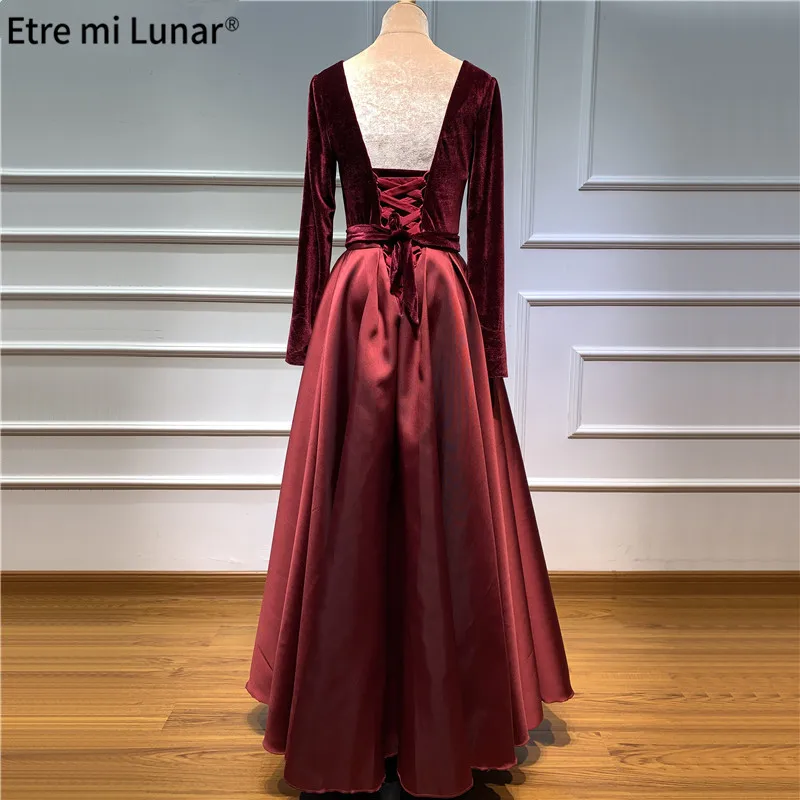 

Plus Size Formal Dresses Velvet Deep V-Neck Sexy Evening Dress Long Sleeves Women Dress Elegant BLE4033