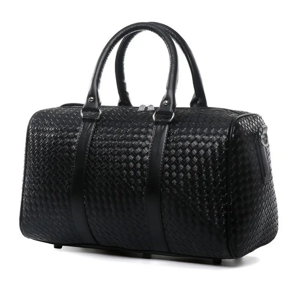 GNWXY Fashion New Woven Travel Bag Large Capacity Black PU Leather Short Trip Luggage Bags Multifunctional Training Bag