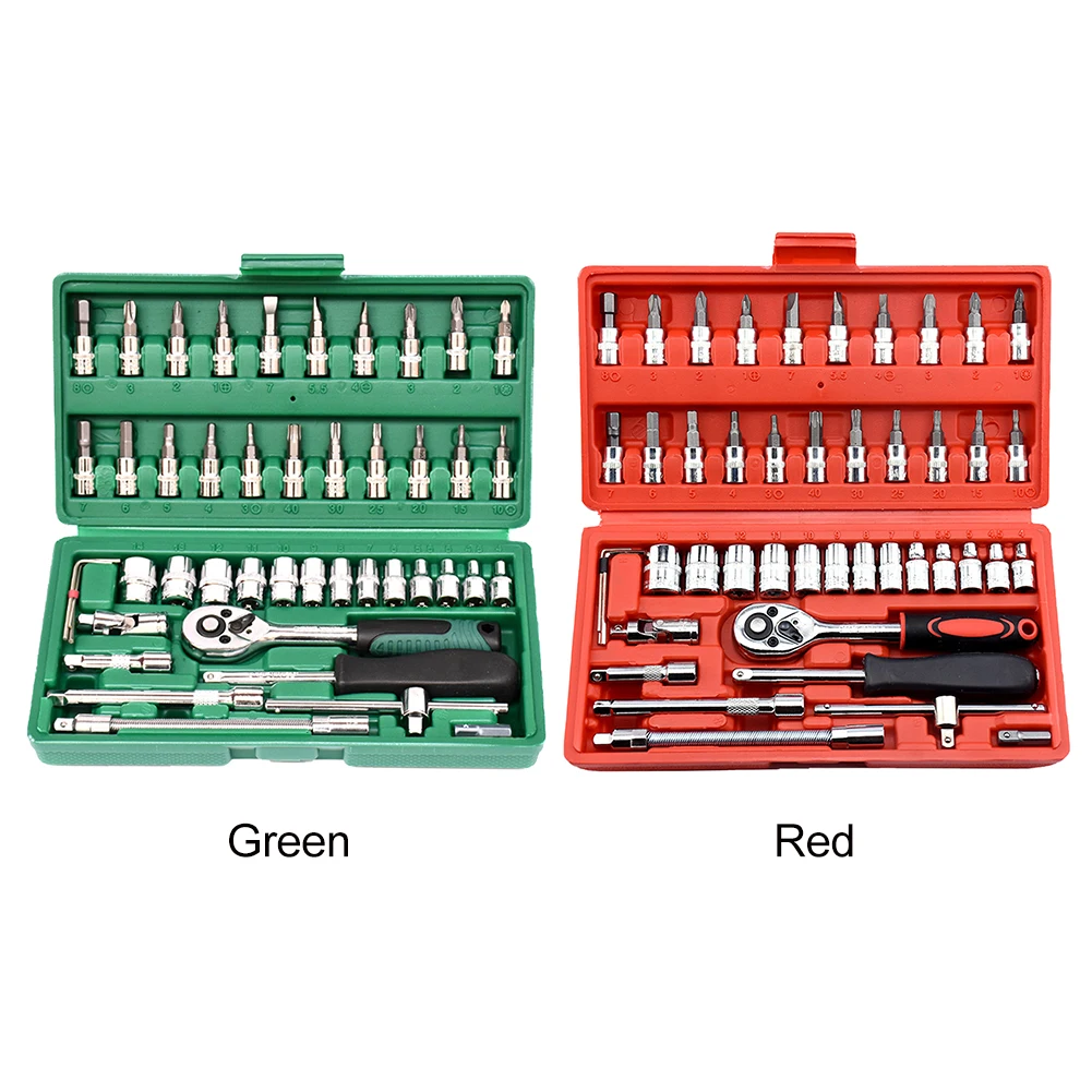 

46pcs 1/4inch Auto Repair Sleeve Tool Bit Sockets Ratchet Torque Wrench Portable Car Repair Combo Socket Set Hex Key Erenches