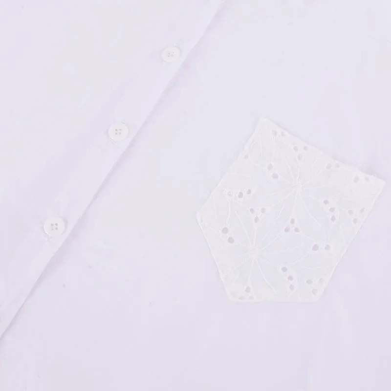 

Office Lady Shirt Hollow Long Sleeve Turn-down Collar Button Blouse White Tops Girl Clothes