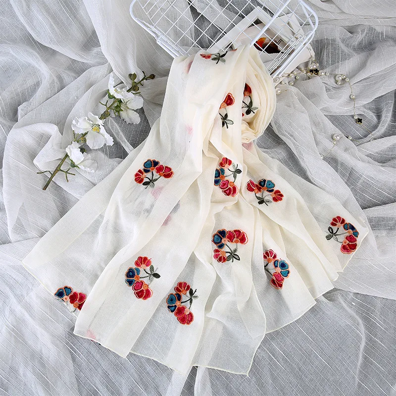 

Шелковый шарф женский зимний теплый хлопковый шарф с вышивкой шаль Защита от солнца сто пляжное полотенце Lingzhi цветок Национальный Ветер