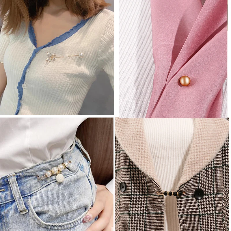 Набор брошей для женщин с жемчугом и стразами на запонках для свитеров и платьев.