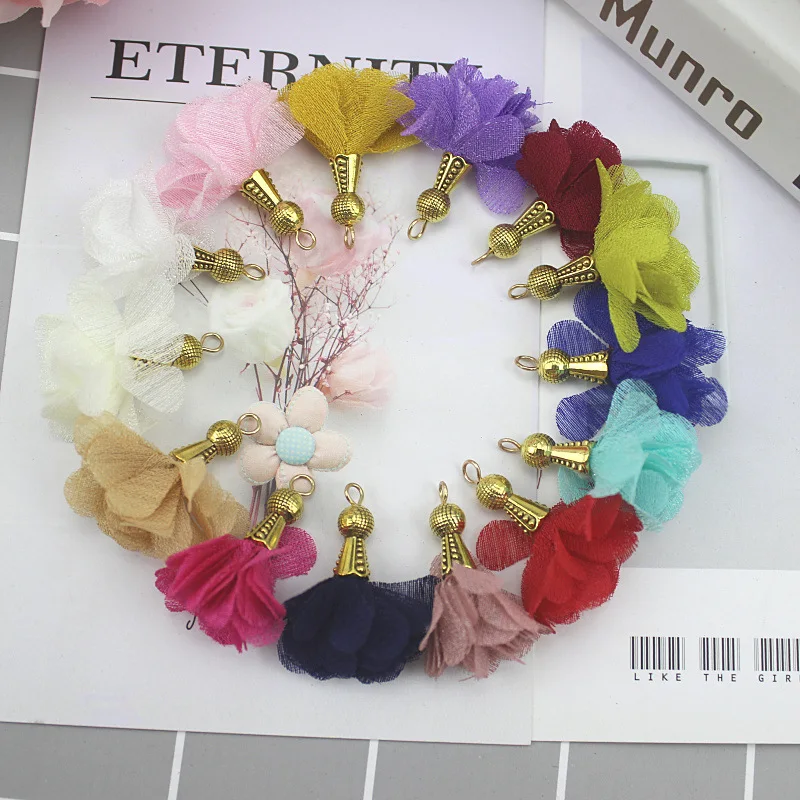 

10Pcs/Lot 4CM Tassel With Metal Head Flower Silk Polyester Charms Pendant Drop For Jewelry DIY Earring Graft Making Accessories