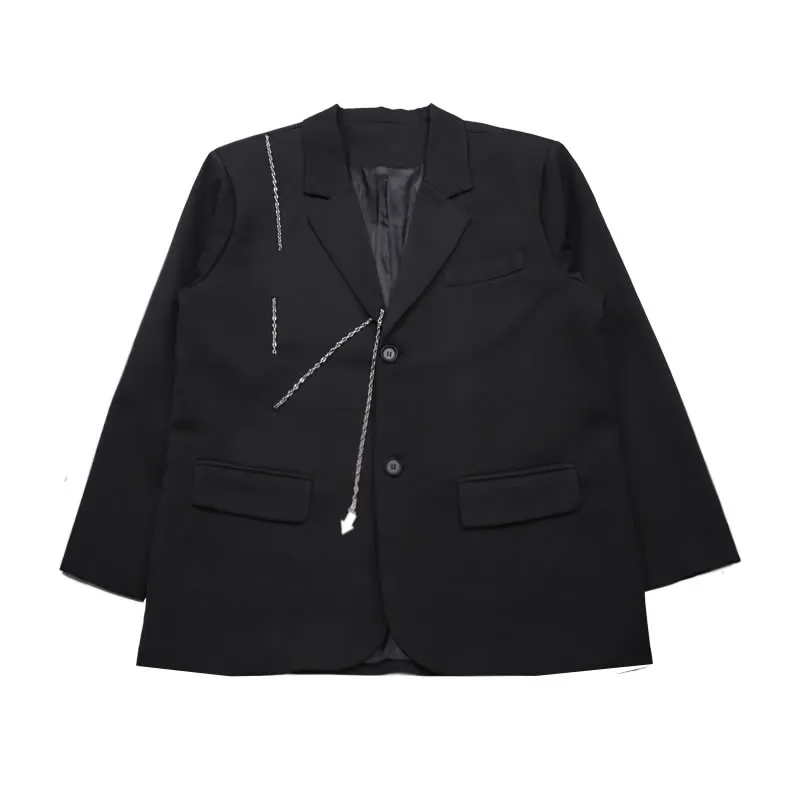 

XITAO Chains Patchwork Casual Blazer Women Tide Fashion New Style Notched Collar Long Sleeve Pocket Button Elegant Coat ZY4796