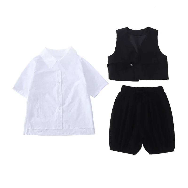 

Girls' dark children's three-piece wide-leg pants, big children's western style 2021 summer design sense vest suit tide
