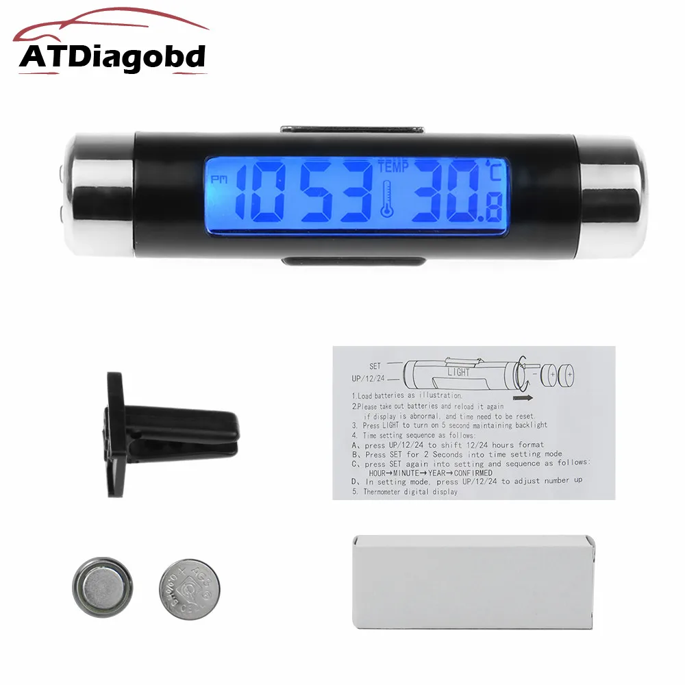 Автомобильный ЖК-дисплей 2 в 1 цифровой термометр с клипсой часы календарь