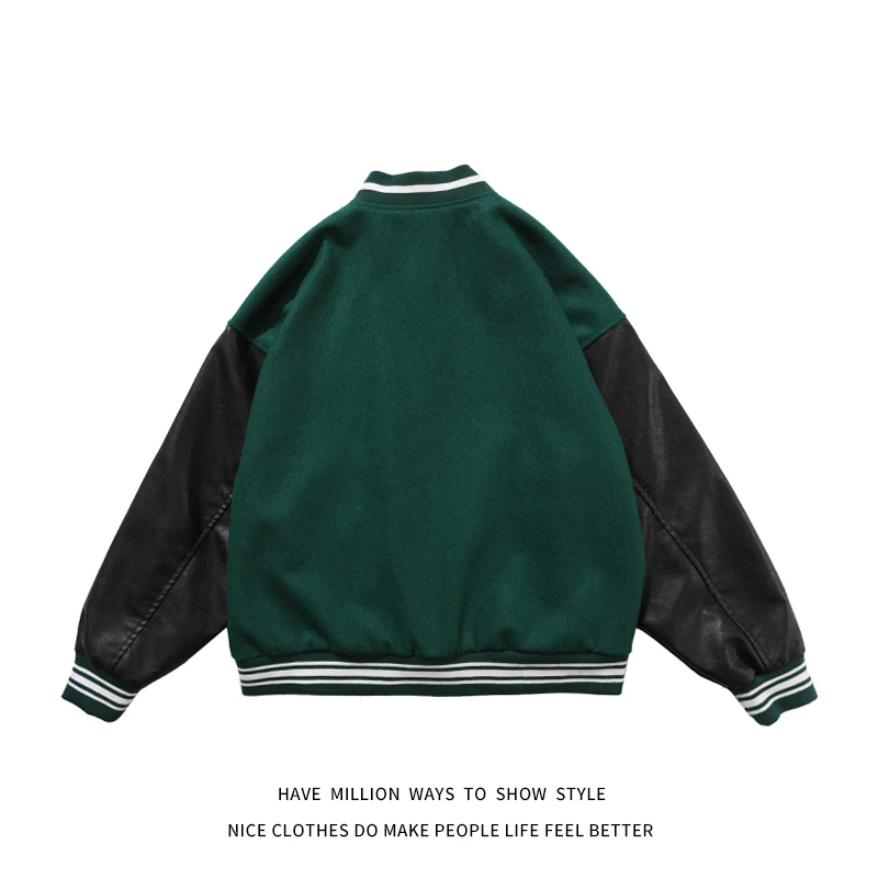 

New Arrival Bone Embroid PU leather Sleeve Men's Baseball Bomber Jacket Unisex Women's Boyfriend Style Varsity letter Coat