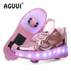 Детей роликовых коньках обувь со светодиодной подсветкой для детей с двумя колесами, светящиеся кроссовки для мальчиков и девочек обувь, зарядка через USB со светодиодной подсветкой Размеры 28-40