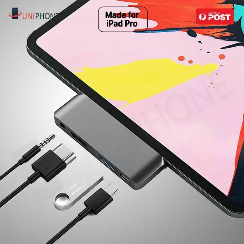

USB-C Hub 4K HDMI USB 3.0 Type C 3.5mm Earphone Jack Adapter iPad Air 4 Pro 2020