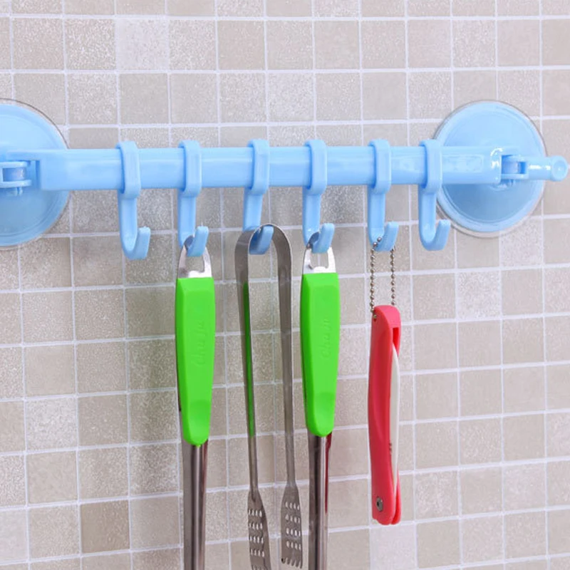 

Towel Rack Suction Cup 6 Hooks Bathroom Kitchen Holder Sucker Hanger Rack Bathroom Hanging