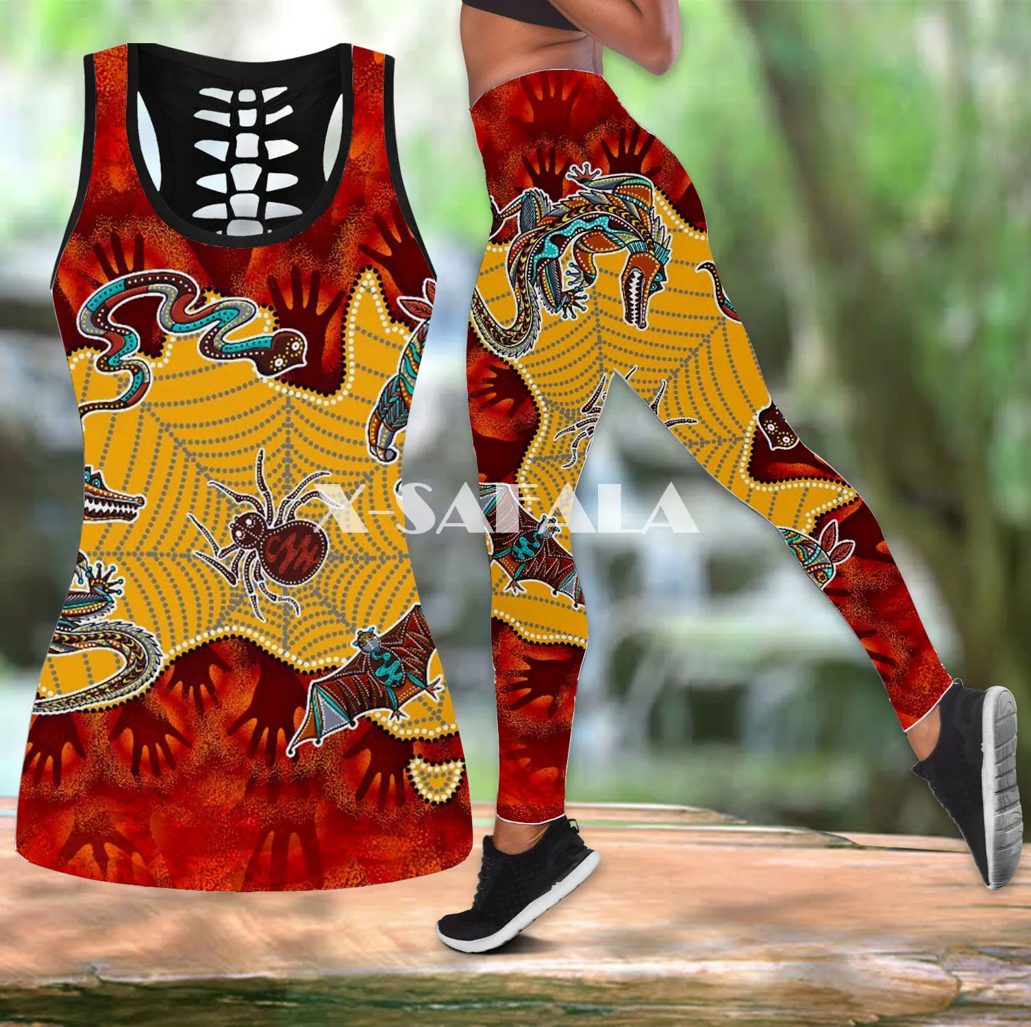 

Australia Aboriginal Naidoc Week Two Piece Yoga Set Women 3D Print Vest Hollow Out Tank Top High Waist Legging Summer Sport-14