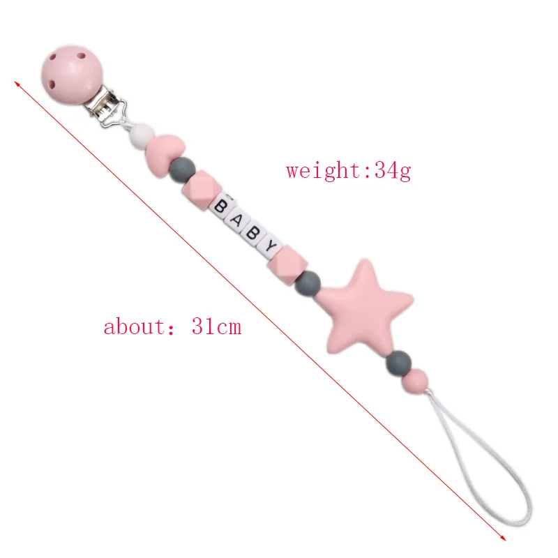 

Handmade Pacifier Clips Holder Chain Silicone Pacifier Chains Five Star Baby Teether Teething Chain For Newborn Shower Baby Gift