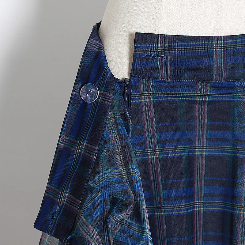 Женская длинная юбка в клетку подиумная Асимметричная миди винтажном стиле