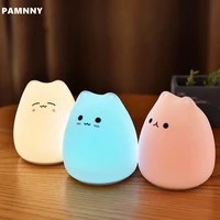 creative cute silicone led night light battery powered touch sensor 7 colors change cat night lamp for kids baby christmas gift