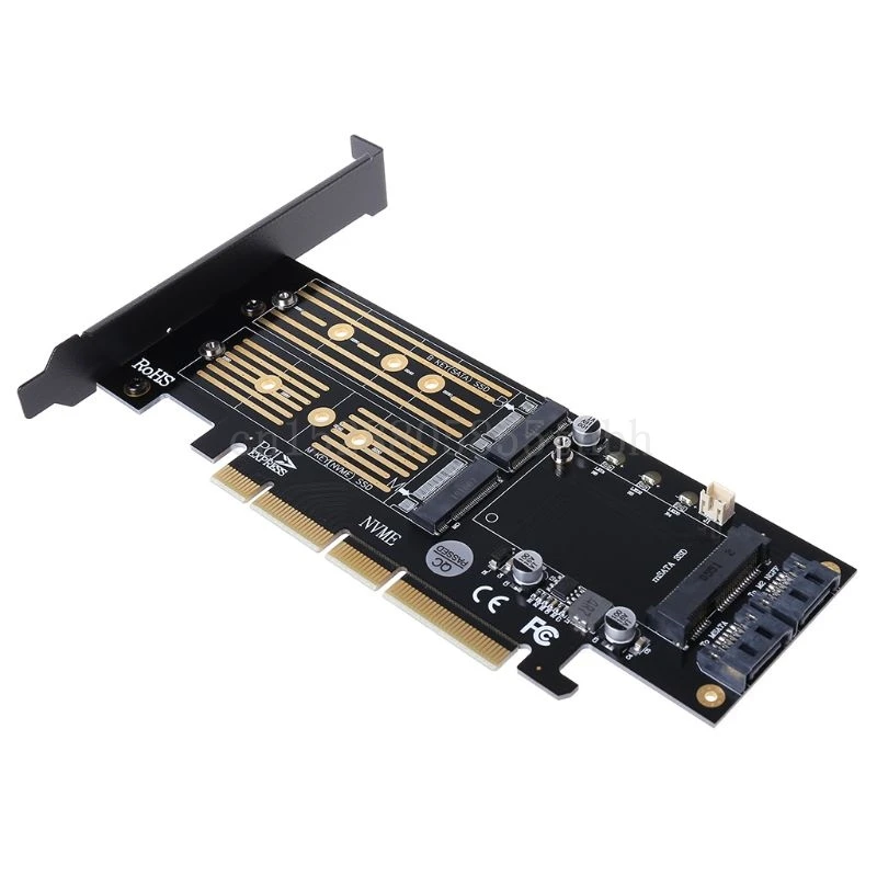 Адаптер PCI-E 3 0 X16 к M.2 SSD PCIE M2 Raiser M Key B mSATA 2 x 7Pin SATA порт NVME AHCI в 1 переходная карта |