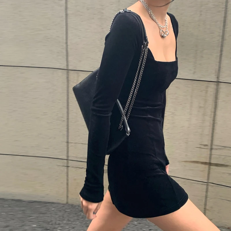

velvet women dress bodycon Modis soild Autumn Winter 2020 elegent split Femme Dresses party long sleeve gothic clothes