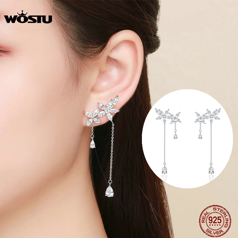 Роскошные серебряные серьги подвески Aliexpess со сверкающим белым кубическим