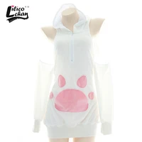 cat paw plush women anime cosplay kawaii cute backless sweater lonely pink sweet sleepwear sexy tempatation hoodie costume bunny