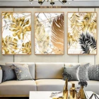 Набор из 3 абстрактных золотых листьев, Картина на холсте, современные плакаты и принты, настенные картины для гостиной, украшение для дома