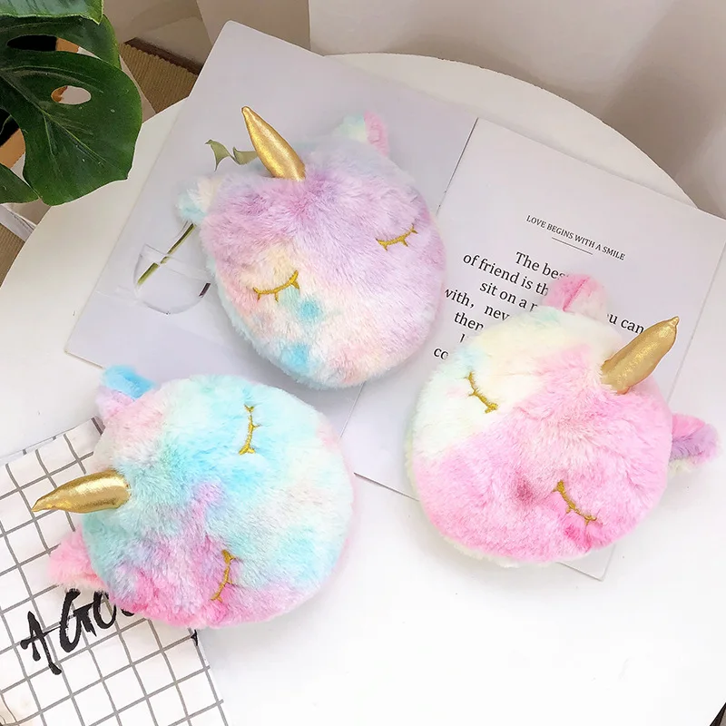 Плюшевые домашние тапочки с кошечкой из мультфильма съемный Единорог теплая