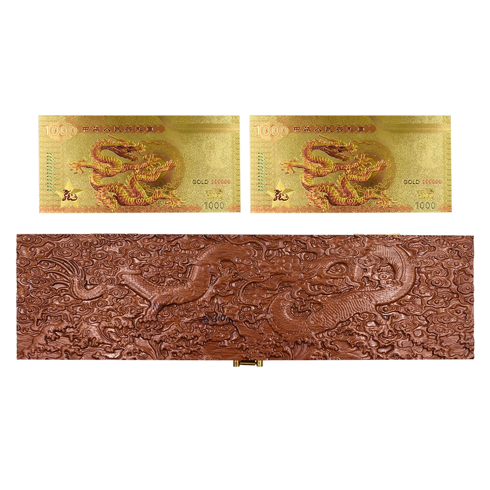 

200 шт./корт. 24-каратное золото, Банкнота dragon 1000, 24-каратное золото, мировые деньги с УФ светильник в коробке с драконом