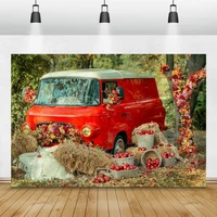 laeacco autumn harvest apples red car wreath village hay photography backgrounds custom photographic backdrops for photo studio