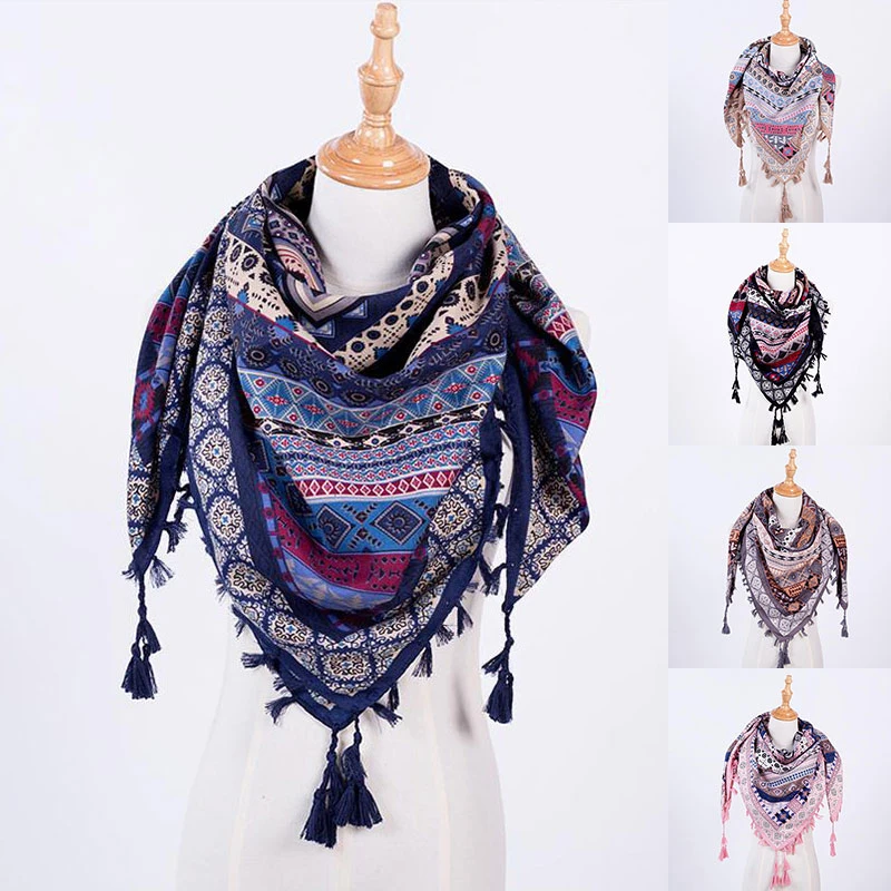 Женский шарф с кисточками большие квадратные шарфы-бандана хлопковые шали и