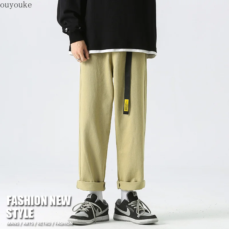 

loose jeans men's straight tube loose autumn and winter new long pants belt Y2K jeans wide leg pants middle waist pants washed
