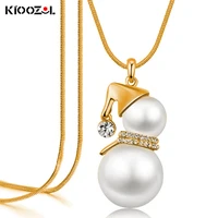 kioozol snowman shape solid pearl pendant micro inlay cz gold silver color long necklace christmas jewelry gift zd1 xs3